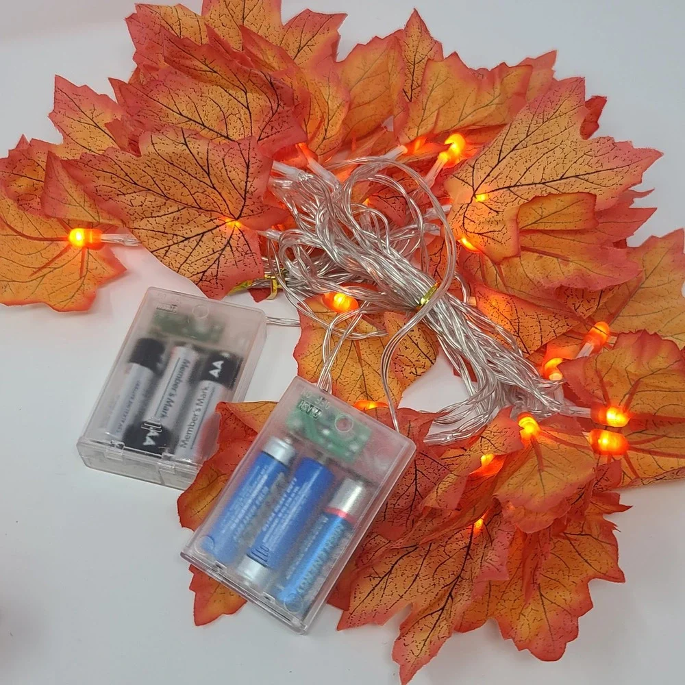 Fall Maple Leaf String Lights 4 Pack Orange 6ft Battery Operated  Solid Or Blink